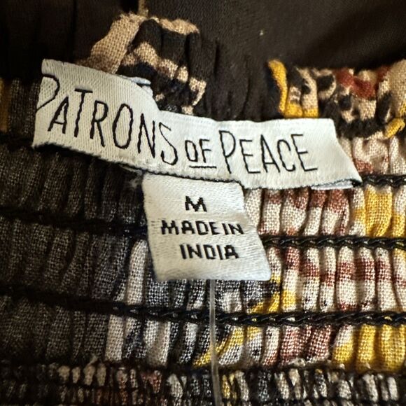 Patrons of Peace Maxi Dress M Brown Floral Boho Tie-Strap Plunge V-Neck Backless - Picture 13 of 14